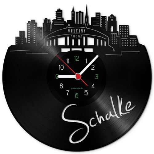 GRAVURZEILE Schallplattenuhr - Skyline Schalke 2018 - Wanduhr aus gegossenem Vinyl mit Stadt Skyline 30 cm - Upcycling Design-Uhr Wand-Deko Vintage Wand-Dekoration Retro-Uhr - Made in Germany von GRAVURZEILE