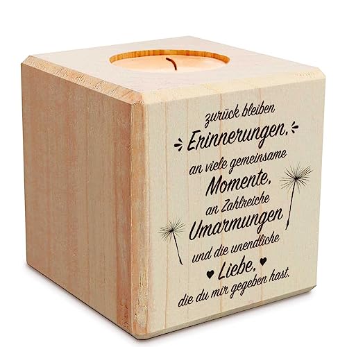 Trauerlicht - zurück bleiben Erinnerungen - Teelichthalter mit Gravur aus Holz - Grabschmuck - Trauergeschenk - Gedenklicht - Erinnerungslicht - Kerze zur Trauerbewältung - Holzwürfel von GRAVURZEILE