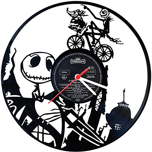 GRAVURZEILE Wanduhr aus Vinyl - Nightmare Before Christmas Upcycling Design - Handmade Vintage-Uhr - Wanddekoration im Retro-Design für Filmfans - Geschenk für Sie & Ihn - Made in Germany von GRAVURZEILE