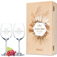 2x Gravierte Weingläser Inkl. Holzkiste - Tropical Pampasgras Personalisiert Mit Namen Datum Und Wunschtext Geschenk Zur Hochzeit 2x Gravierte Weingläser Inkl. Holzkiste - Tropical Pampasgras Personalisiert Mit Namen Datum Und Wunschtext Geschenk Zur Hochzeit von GRAVURZEILEShop