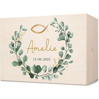 Erinnerungskiste Kind - Eukalyptus Kranz Personalisiert Mit Namen & Datum Geschenk Geburt Mädchen | Jungen Einschulung von GRAVURZEILEShop