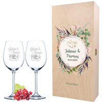 Sektglas Personalisiert Mit Namen & Datum - Flower Wedding Design Hochzeits Geschenke in Holzkiste Glas-Geschenk Für Freundin von GRAVURZEILEShop