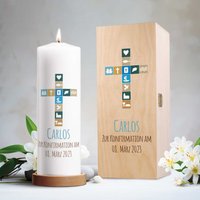 Personalisierte Taufkerze - Konfirmation Symbol Geschenk Zur Mädchen Und Junge Stabkerze Mit Namen Kommunion von GRAVURZEILEShop