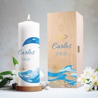 Personalisierte Taufkerze - Welle Für Mädchen & Jungen Bedruckte Kerze Zur Taufe Taufgeschenk Mit Name Und Datum von GRAVURZEILEShop