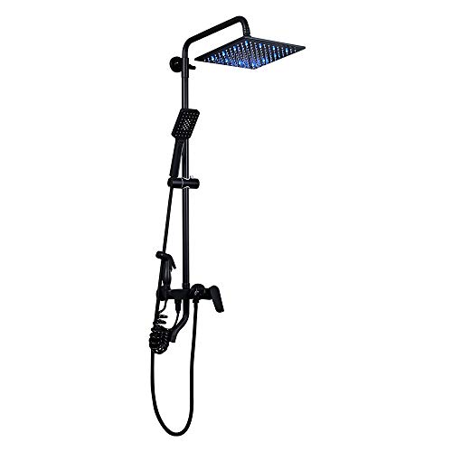 10 Zoll schwarzes Duschsystem mit Kalt- und Warmwasser-Wandmontage-Duscharmatur-Set Multifunktions-Duschkombinations-Set mit Badewannenauslauf, LED-Duschkopf, Handbrause, Bidet-Sprühgerät beautiful von GRAWIT