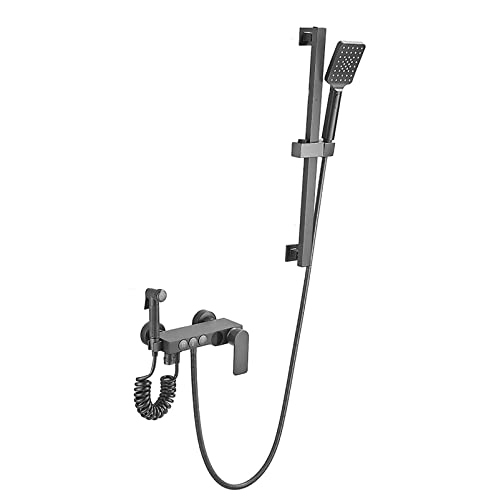 Badewannenarmatur Wandmontage Messing Wannenarmatur mit LED-Digitalanzeige Wannenfüller Wasserhahn Einhand-Wannenmischbatterie mit 3 Modi Handbrause, Bidet-Spray, Duschschieber, Schwarz (Color : Gun von GRAWIT
