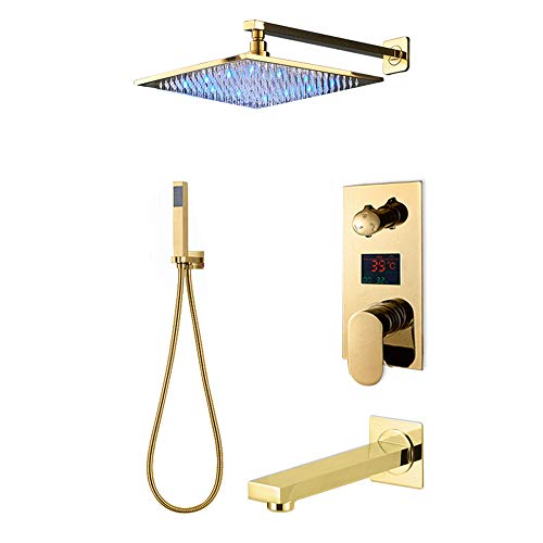 Duschsystem Badezimmer Golden Poliert Digitail Display Badewanne Duscharmatur Regen LED 3-Wege-Badezimmerarmatur Dreiwege-LCD-Mischventil, 12 Zoll (größe : 16 Zoll) Beautiful Scenery von GRAWIT