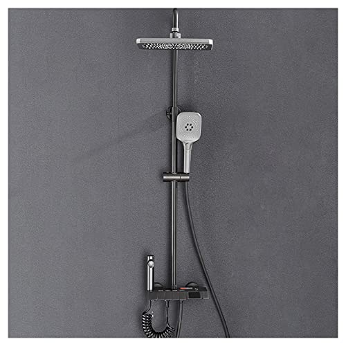 Duschsystem Wandmontiertes 4-Wege-Duscharmatur-Set mit Digitalanzeige Regendusche Combo-Set mit Handbrause, Regenduschkopf, Bidetdusche, Wanneneinlauf, Weiß (Color : Gun Grey) beautiful scenery von GRAWIT