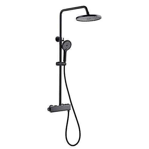 Duschsystem mit Digitalanzeige, Duscharmatur-Set 10-Zoll-Duschkombi-Set Wandmontage-Regenmischer-Kombi-Set mit Wannenauslauf, Regenduschkopf, Handbrause, Gun Grey (Color : Nero) beautiful scenery von GRAWIT