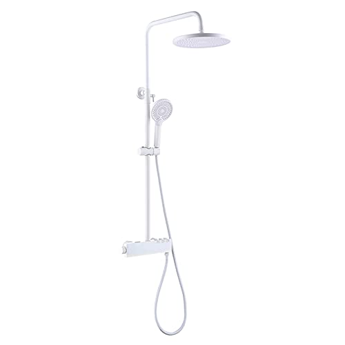Duschsystem mit Digitalanzeige, Duscharmatur-Set 10-Zoll-Duschkombinationsset Wandmontage-Regenmischer-Kombiset mit Wanneneinlauf, Regenduschkopf, Handbrause, Gun Grey (Color : Blanc) beautiful von GRAWIT