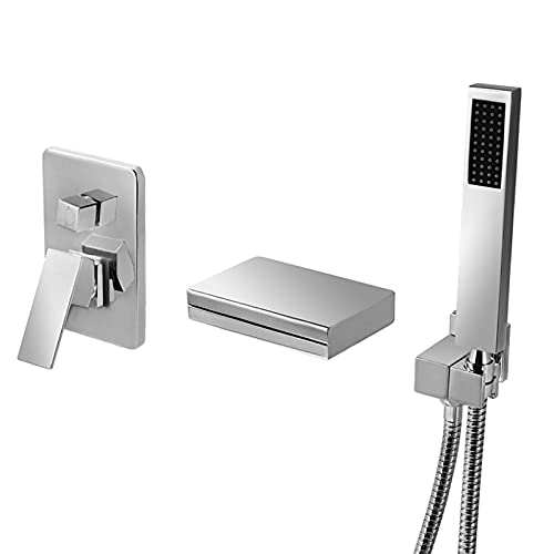 GRAWIT Badewannen-Wasserhahn-Set mit Handbrause, LED-Wasserfall-Auslauf, an der Wand befestigter Badezimmer-Einhand-Wannenfüller-Hahn, Schwarz (Color : Cromo) Beautiful Scenery von GRAWIT