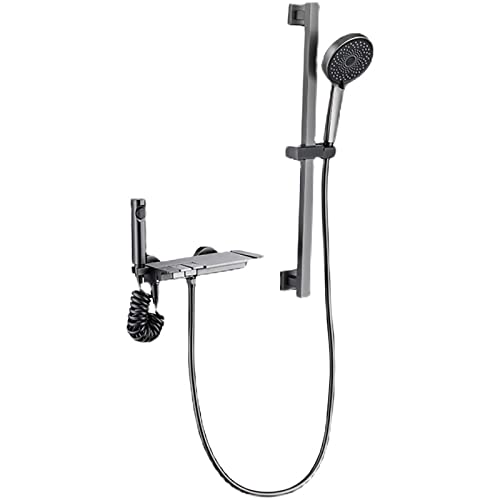 GRAWIT Badewannenarmatur Wasserfall mit 3 Modi Handbrause, graue Badewannenarmatur Wandmontage Wannenarmatur Messing Wannenfüller Wasserhahn Einhandgriff Einhebelmischer Mischbatterie mit Bidet Sprüher schöne Landschaft von GRAWIT