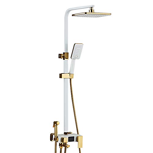 GRAWIT Badezimmer-Duschsysteme, Messing-Duscharmatur mit 4 Funktionen, freiliegendem Regen, LED-Temperaturanzeige, höhenverstellbarer Duschkopf, 5-Funktions-Druckbeaufschlagung, Handbrause für von GRAWIT