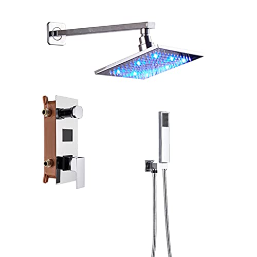 GRAWIT Chrom-Duschsystem, LED-Duscharmatur-Set mit quadratischem Regenduschkopf und Handkopf, Hochdruck-Duschkombinationsset für Badezimmer, 16 Zoll (Size : 16inch) Beautiful Scenery von GRAWIT