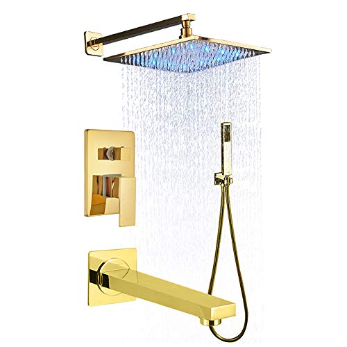 GRAWIT Duschsystem Badezimmer Modernes Goldenes Badezimmer Duscharmatur Set Regen LED Duschkopf Duscharm Ventil Mischbatterie,8inch (Size : 16inch) Beautiful Scenery von GRAWIT