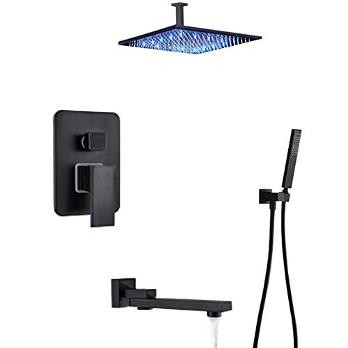 GRAWIT Duschsystem Badezimmerarmatur Schwarz Bronze LED Regenbrausegarnitur Deckenmontage mit drehbarer Badewannenbrause-Mischbatterie, 8 Zoll (Size : 8inch) Beautiful Scenery von GRAWIT
