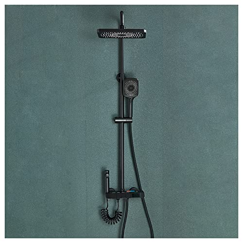 GRAWIT Duschsystem Wandmontiertes 4-Wege-Duscharmatur-Set mit Digitalanzeige Regendusche Combo-Set mit Handbrause, Regenduschkopf, Bidet-Dusche, Wanneneinlauf, Weiß (Color : Nero) Beautiful Scenery von GRAWIT