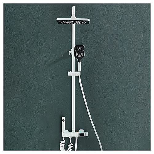 GRAWIT Duschsystem Wandmontiertes 4-Wege-Duscharmatur-Set mit Digitalanzeige Regendusche Combo-Set mit Handbrause, Regenduschkopf, Bidetdusche, Wannenauslauf,Weiß (Color : Blanc) Beautiful Scenery von GRAWIT