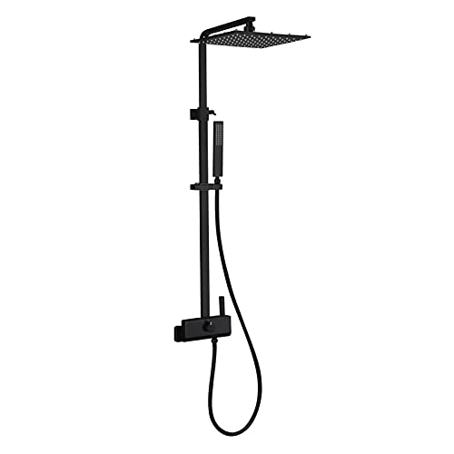 GRAWIT Mattschwarzes LED-Regenduschsystem mit 30,5 cm Regenduschkopf aus Edelstahl und Handbrause, an der Wand montierte 3-farbige LED-Duscharmaturen-Sets komplett Beautiful Scenery von GRAWIT