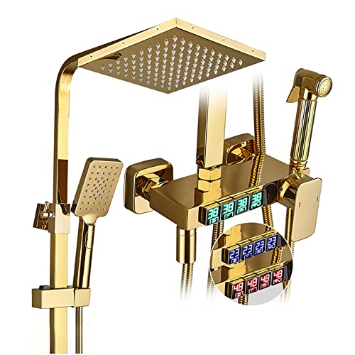 GRAWIT Regenduschsystem Gold 8 Zoll LED Digitalanzeige Duscharmatur Set Wandmontiertes Duschkombinationsset mit Duschkopf, Wanneneinlauf, 3-Modus-Handbrause, Bidet-Sprühgerät Beautiful Scenery von GRAWIT