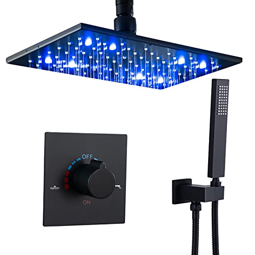 LED-Duschsystem, Duscharmatur-Set 12 * 8 Zoll Regendusche Combo Set Einhand-Wanne mit heißem und kaltem Wasser und Duschverkleidungsset mit Handbrause und Regenduschkopf zur Deckenmontage, Nickel von GRAWIT