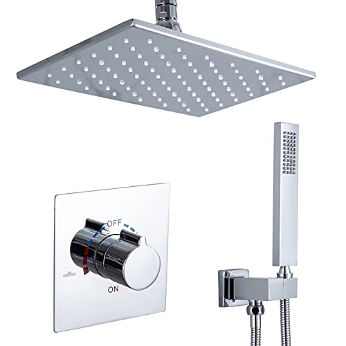 LED-Duschsystem, Duscharmatur-Set 12 * 8 Zoll Regendusche Combo Set Einhand-Wanne mit heißem und kaltem Wasser und Duschverkleidungsset mit Handbrause und Regenduschkopf zur Deckenmontage, Nickel von GRAWIT