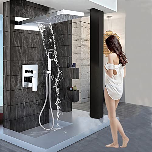 Regendusche Wasserhahn, Wandmontiertes Einhand-Badezimmer-Duschset mit Handbrause 3-Wege-Mischventil, Wasserfall-Dusche-Kombi-Kit aus mattschwarzem Messing, Chrom (Color : Cromo) beautiful scenery von GRAWIT