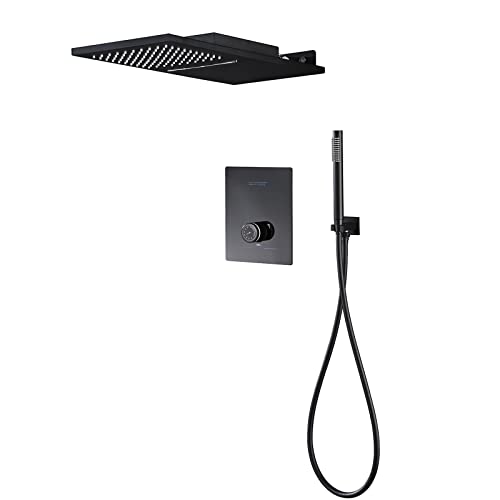 Schwarzes Duschsystem, an der Wand montiertes Duscharmatur-Set mit Regendusche und Handbrause-Kombi-Set mit LED-Digitalanzeige, Wanne und Duschverkleidungs-Set, 3-Funktions-Duschmischer-Set beautiful von GRAWIT