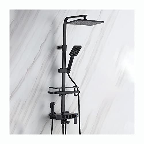 Schwarzes Thermostat-Duschsystem mit Duschkopf, LED-Digitalanzeige, Duschkombinationsset, Wandmontage, Duscharmatur-Set mit 3-Modus-Handbrause, Bidet-Sprayer, drehbarem Wanneneinlauf beautiful scenery von GRAWIT