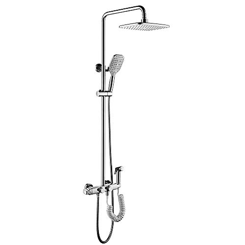 Thermostatisches Duschsystem Freiliegendes Badezimmer-Duschkombinationsset Multifunktions-Duscharmatur-Set mit Duschkopf, Handbrause, Badewannenarmatur, Bidet-Spray, Chrom (Color : Cromo) beautiful von GRAWIT