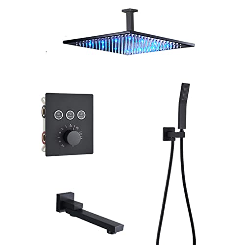 Thermostatisches Duschsystem Mattschwarzes, Unterputz-Duscharmatur-Set mit LED-Regenduschkopf und Handbrause, Badewannenfüller, Wandhalterung 12 Zoll (Size : Ceiling Mount 16in) beautiful scenery von GRAWIT