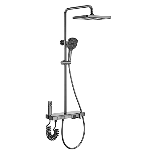 Thermostatisches Duschsystem mit LED-Digitalanzeige, Duscharmatur-Set, an der Wand montiertes 4-Wege-Regenduschen-Kombinationsset mit Handbrause, 8-Zoll-Regenduschkopf, Bidet-Dusche, Wannenauslauf, von GRAWIT
