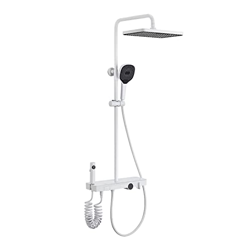 Thermostatisches Duschsystem mit LED-Digitalanzeige, Duscharmatur-Set, an der Wand montiertes 4-Wege-Regenduschen-Kombinationsset mit Handbrause, 8-Zoll-Regenduschkopf, Bidet-Dusche, Wannenauslauf, von GRAWIT