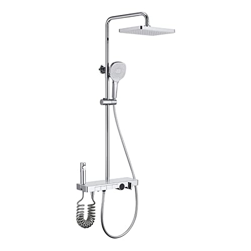 Thermostatisches Duschsystem mit LED-Digitalanzeige, Duscharmatur-Set, an der Wand montiertes 4-Wege-Regenduschen-Kombinationsset mit Handbrause, 8-Zoll-Regenduschkopf, Bidet-Dusche, Wannenauslauf, von GRAWIT