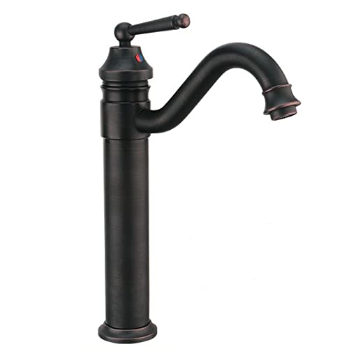 Wasserhahn for Waschbecken Heiß- und Kaltwasserhahn Antik-Bronze-Badezimmerarmatur Messing-Badezimmerarmatur Einloch-Retro-Waschbeckenarmatur Waschtischarmatur Schwarz, Antik B (Color : Black B) von GRAWIT