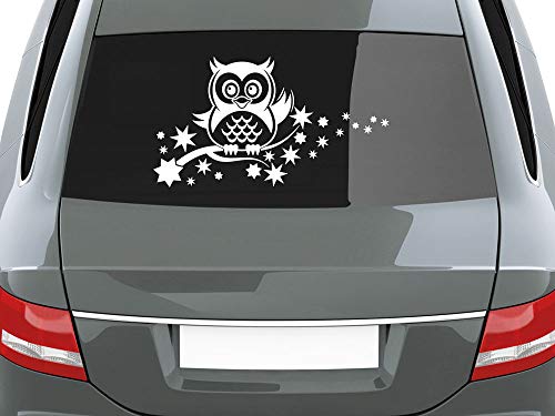 Auto Klebefolie Eule auf Ast, Car styling Aufkleber mit Sternen, Aufkleber Heckscheibe für Frauen / 39x70cm / 010 weiss von GRAZDesign