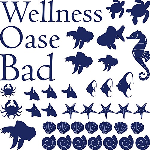 GRAZDesign Wandtattoo Bad Muschel & Fische Set Wandaufkleber Maritime Deko wasserfest - 049 königsblau von GRAZDesign