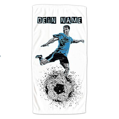 GRAZDesig Fußball Handtuch mit Namen personalisiert Badetuch Duschtuch für Jungen Strand-Tuch für Kicker 70x140 cm von GRAZDesign