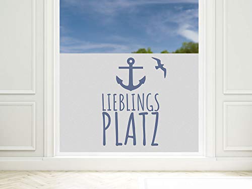 GRAZDesign Fensterfolie Blickdicht Anker Lieblingsplatz maritim Spruch [80x57cm] für Fenster Bad & Dusche | Sichtschutzfolie Glastür, Badfenster, Flur, Farbe Silbergrau Milchglasfolie BxH von GRAZDesign