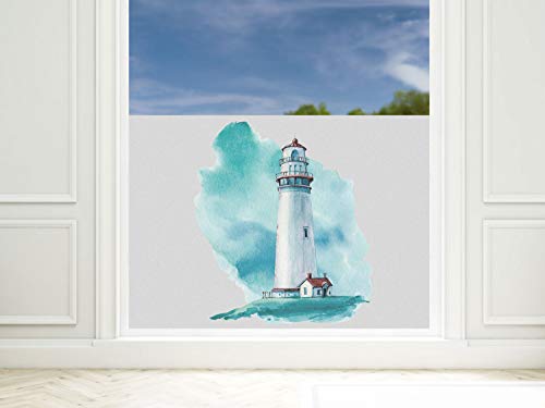 GRAZDesign Fensterfolie Leuchtturm Blickdicht Fenster [80x57cm] Bad & Dusche Motiv maritim | Sichtschutzfolie Glastür, Badfenster, Flur, Farbe Silbergrau Milchglasfolie BxH von GRAZDesign