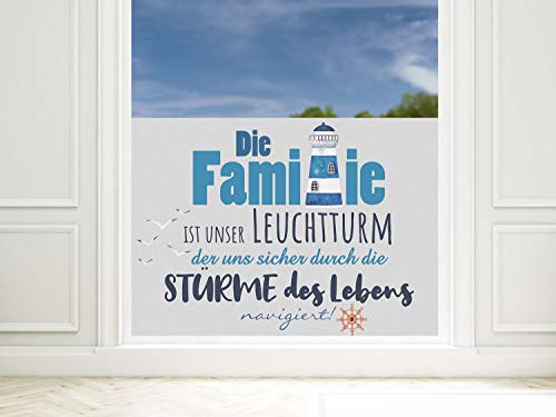 GRAZDesign Fensterfolie Blickdicht Leuchtturm Familie Spruch [100x57cm] für Fenster Bad & Dusche maritim | Sichtschutzfolie Glastür, Badfenster, Flur, Farbe Silbergrau Milchglasfolie BxH von GRAZDesign