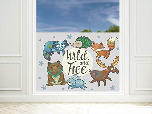 GRAZDesign Fensterfolie Kinderzimmer für Jungen, Sichtschutzfolie Glasfolie mit Motiv Wilde Tiere / 80x57cm von GRAZDesign