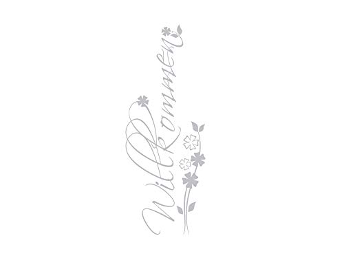 GRAZDesign Glastür Aufkleber Flur Eingang Willkommen Spruch, Fensteraufkleber Glas, Fenster Fenstertattoo - 131x50cm / Silbergrau von GRAZDesign