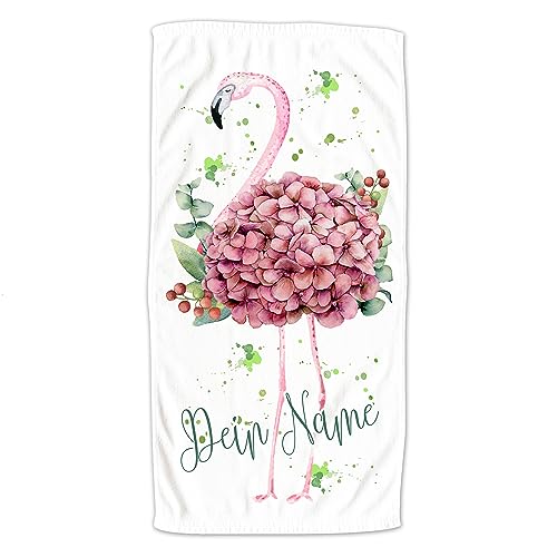 GRAZDesign Flamingo Handtuch mit Namen Badetuch für Jungen und Mädchen von 2-10 Jahren Strand-Tuch 140x70cm von GRAZDesign