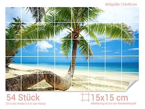 GRAZDesign Fliesenaufkleber Bad Klebefliesen Strand & Palme Wandfliese selbstklebend - Bild: 135x90cm (BxH) von GRAZDesign