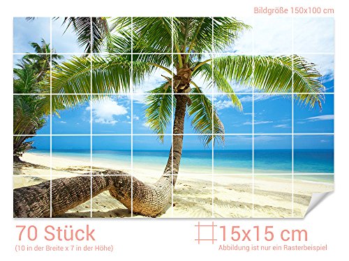 GRAZDesign Fliesenaufkleber Bad Klebefliesen Strand & Palme Wandfliese selbstklebend - Bild: 150x100cm (BxH) von GRAZDesign