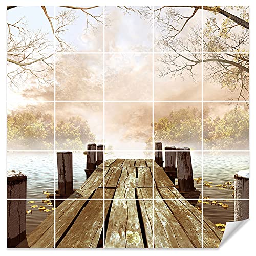 GRAZDesign Fliesenaufkleber Bad Klebefliesen See Steg Natur Braun Fliesenbild selbstklebend - Bild: 80x80cm (BxH) von GRAZDesign