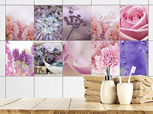 GRAZDesign Fliesenaufkleber Bad & Küche Blumen Wandfliesen selbstklebend, Klebefliesen - Set 20 Stück von GRAZDesign