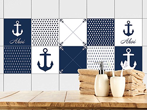 GRAZDesign Fliesenaufkleber Bad Anker maritim Blau Rot Weiß, Fliesensticker Fliesen zum Aufkleben Klebefliesen für Badfliesen - Set 20 Stück von GRAZDesign