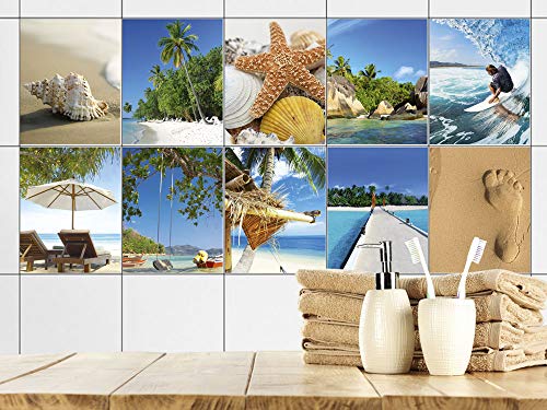 GRAZDesign Fliesenaufkleber Bad maritim Strand Wandfliesen selbstklebend, Klebefliesen - Set 20 Stück von GRAZDesign